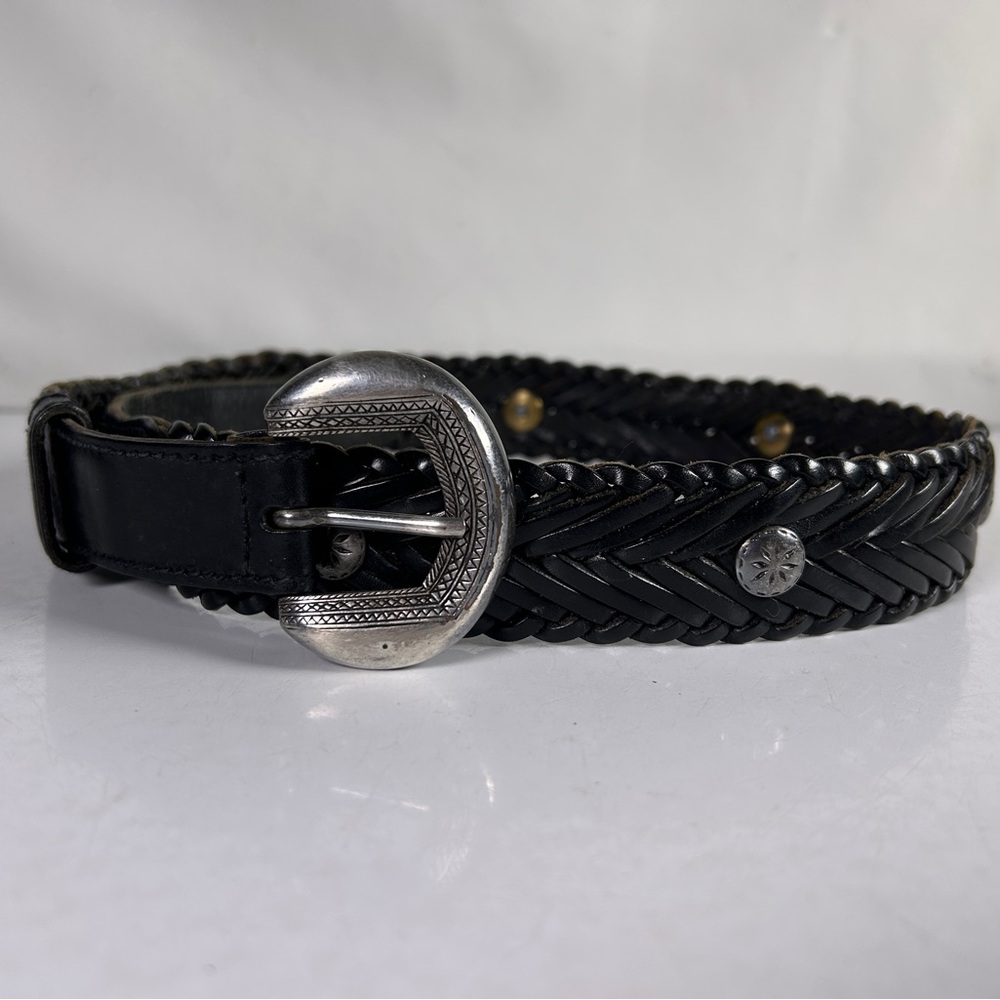 DKNY Leather Black Belt with Silver Buckle Western Cowgirl